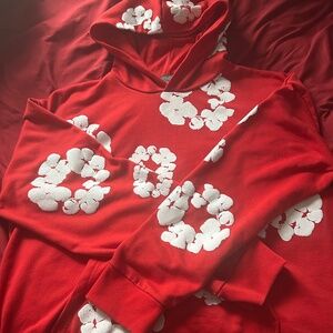 Red denim tear hoodie